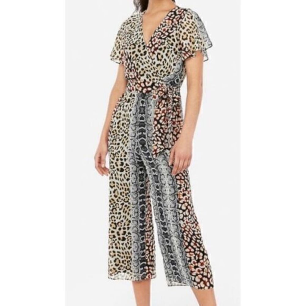 Express Women's Multi Animal Print Print Jumpsuit Romper XL Wide Leg Flowy